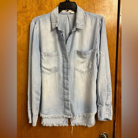 Chelsea & violet wemon's button down, distressed jean top small - Picture 1 of 8